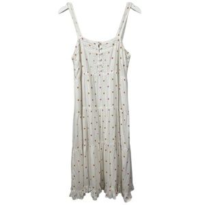 Olivaceous Polka Dot Boho Peasant Ruffle Midi Max Baby Doll Lined Dress Large